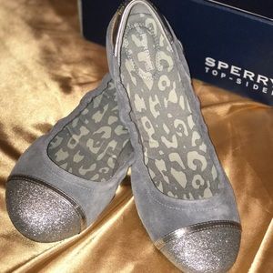 Brand new size 11 silver suede Sperry ballet flats
